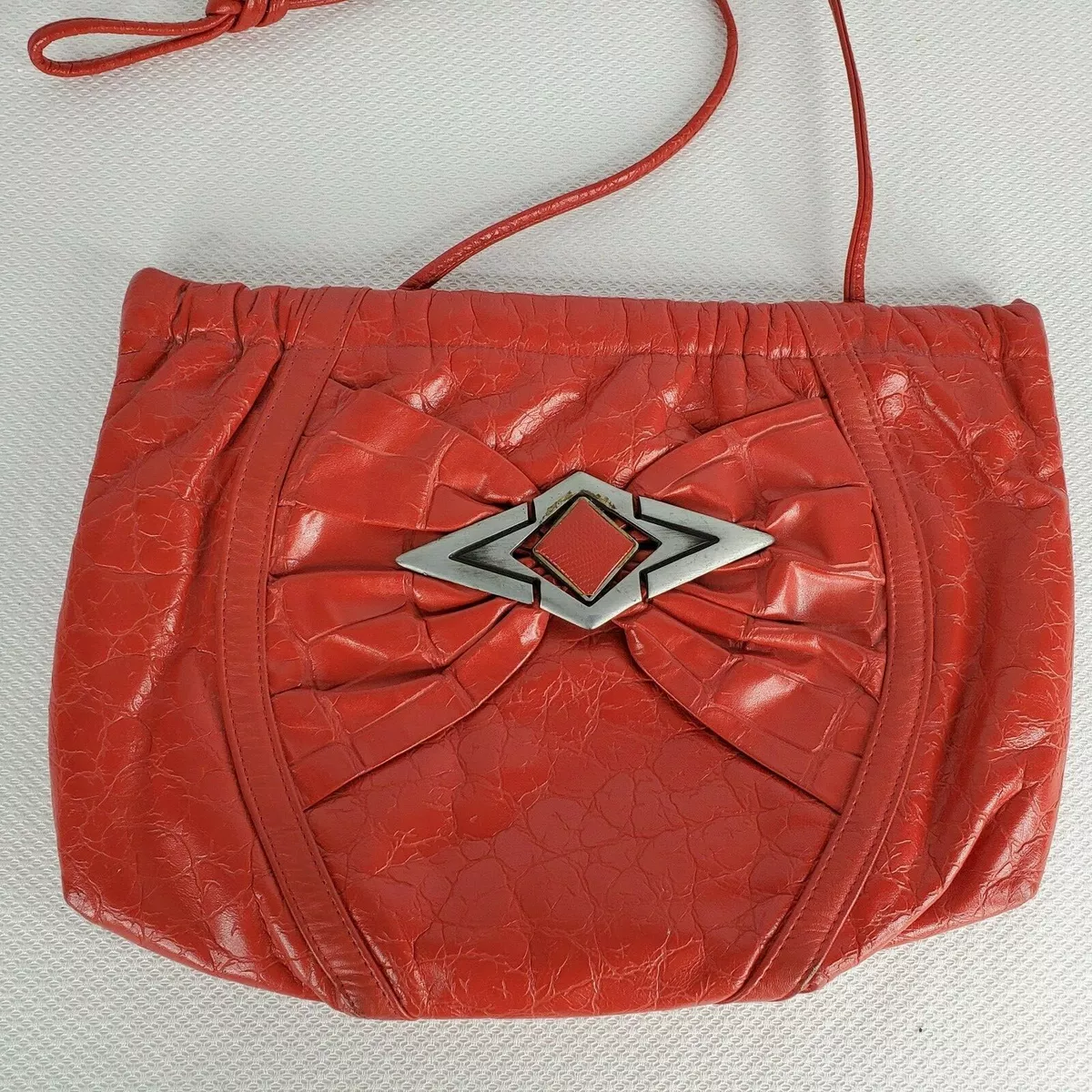 Vintage 80s Fifth Avenue Handbags Red Leather Shoulder Clutch Made USA