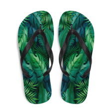 Hawaiian Tropical Leaf Pattern Green and Black Flip Flops Slippers
