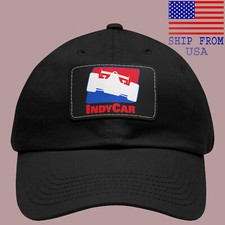 Indy Car Black Dad Hat with Leather Patch