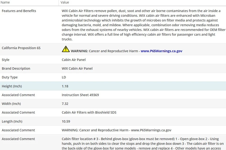 Filtro de aire de cabina WIX para Land Rover Range Rover Sport 2006-2013 Foto 3 de 4