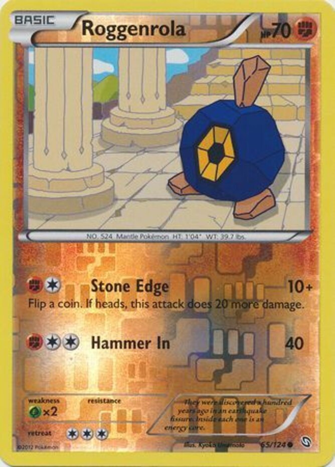 Roggenrola - 65/124 - Common - Reverse Holo LP, English Pokemon Dragons Exalted