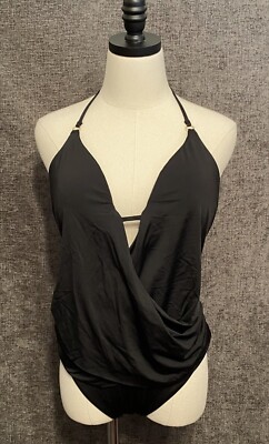 Bar III Womens Draped Front Halter One Piece Swimsuit In Black Size M Medium New