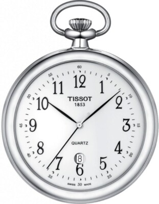 SALE TISSOT Pocket Watch LEPINE Quartz White Dial SS Made in Swiss w/Chain NEW