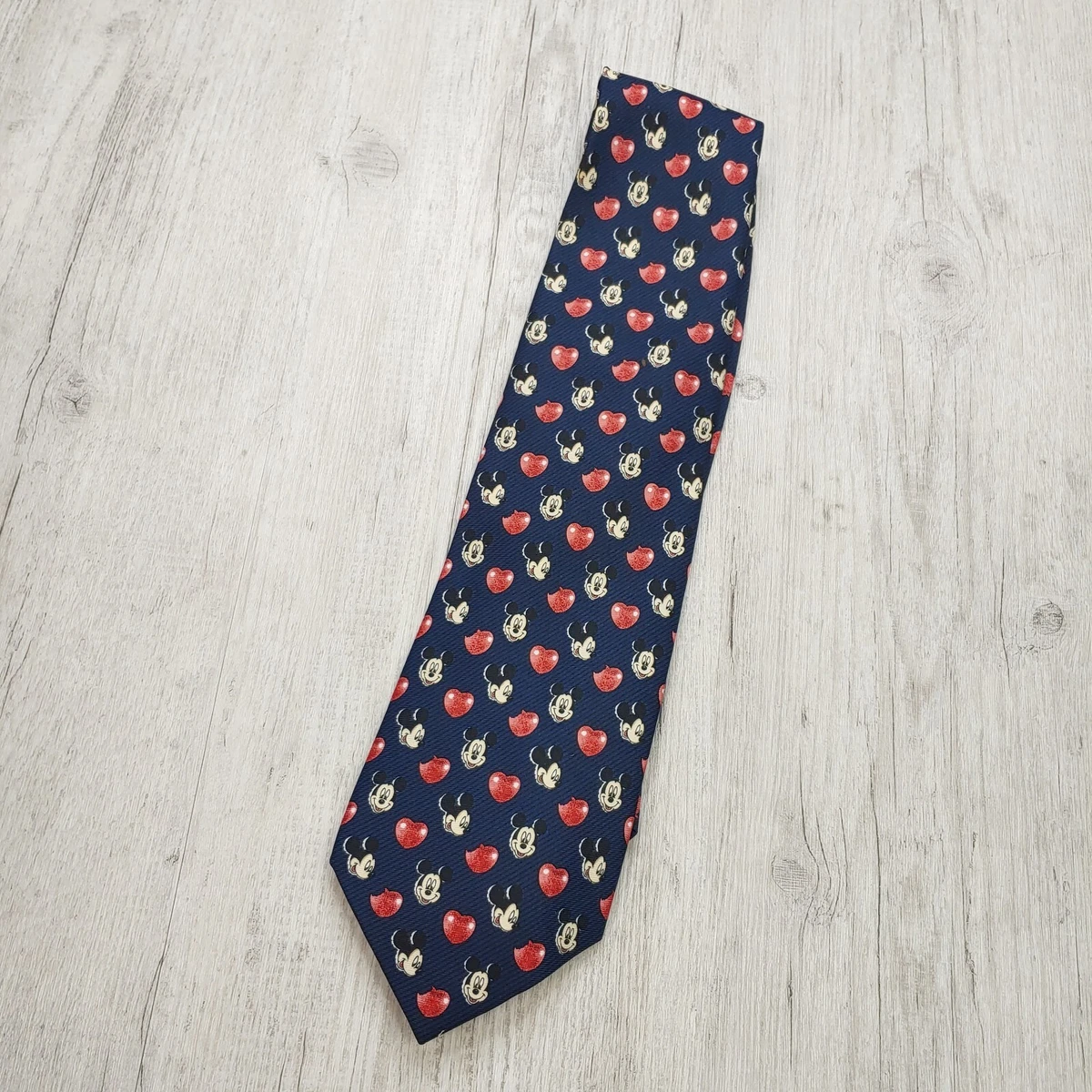 Disney Mickey Mouse Tie Men's Vintage Necktie Retro Red Hearts Navy Blue