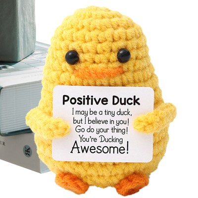 Crochet Duck Doll Soft Emotional Support Knitting Doll w/ Positive Card 7.5 cm