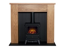 Image of Adam New England Stove Fireplace Oak & Black + Hudson Electric Stove Black, 48"