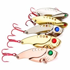 5*Fishing Metal Bait Crankbait Lure Bass VIB Blade Tackle 6# Red Treble Hook 11g