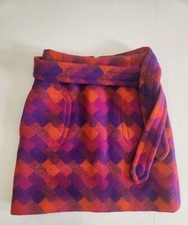Vtg Skirt Mod Wool Mini W/Belt Checkered Sz8 1960s Pockets Orange Purple MCM