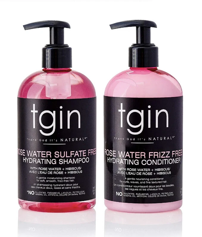 Tgin Rose Water Shampoo Conditioner DUO Natural Hair Curls W Travel Bag