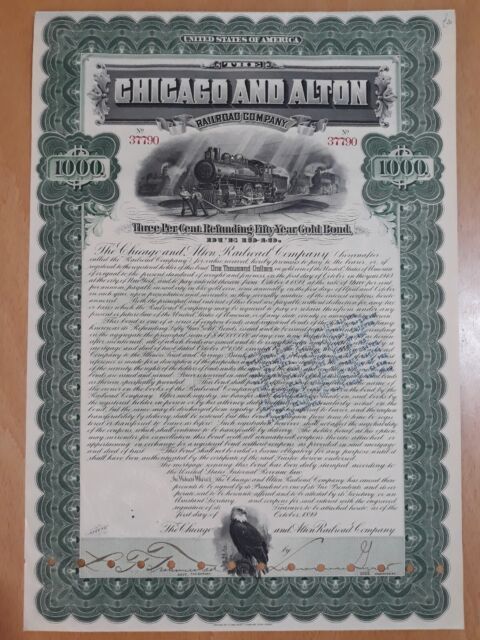 Chicago and Alton Railroad Company 1000$ Gold Bond (obbligazione) 1899