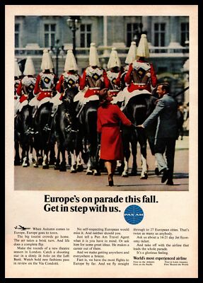 1965 Pan American Airlines Via Condotti Rome Italy Horses Parade Pan Am Print Ad