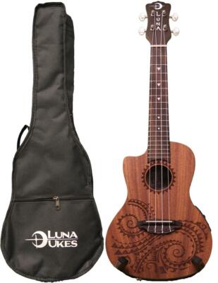 Luna Guitars Ukulele Concert Tattoo LEFTY w/Preamp, UKE TEC MAH L