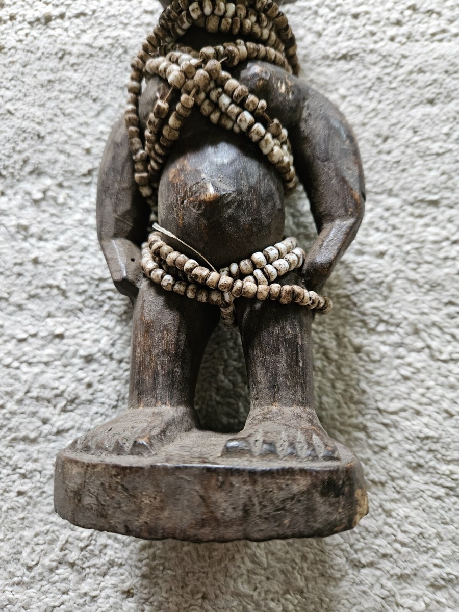 African Free Standing Male Fertility Figurine Painted Head Gear