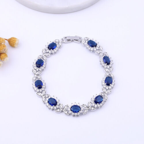 New Classical Mother Jewelry Gifts Ocean Blue Topaz Gems Women Silver Bracelets - Picture 3 of 6
