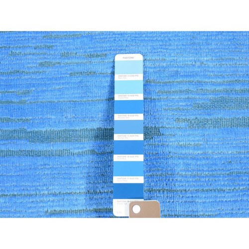 2'5"x10'2" Blue Overdyed Wool Hand Knotted Modern Design Runner Rug G80631 - Picture 3 of 6