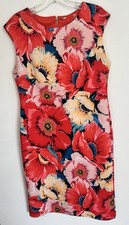 Tahari Women's 12 Red Sheath Scuba Floral Sleeveless Stretch Dress Knee Length
