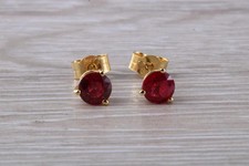 14K Yellow Gold Plated 2 Ct Round Lab Created Red Ruby Women's Stud Earring