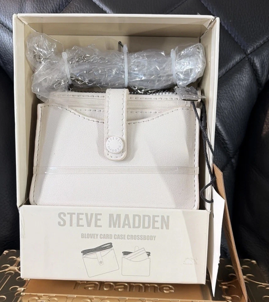 Steve Madden Blovey Card Case Crossbody Silver Chain Strap Blue New - Image 2 of 4