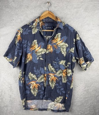 Nautica Hawaiihemd klein blau Paradiesvögel Blumen Viskose Mischung Aloha