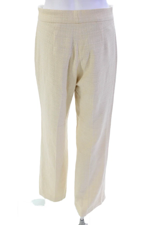 Pantalones Sandro Mujer Cremallera Mosca Tiro Alto Plisado Tejido Beige Talla FR 38 Foto 3 de 4