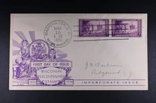 Mar 15 1935 FDC USA Scott # 755 Imperf Pair Stamps Cachet VF Cover Wisconsin