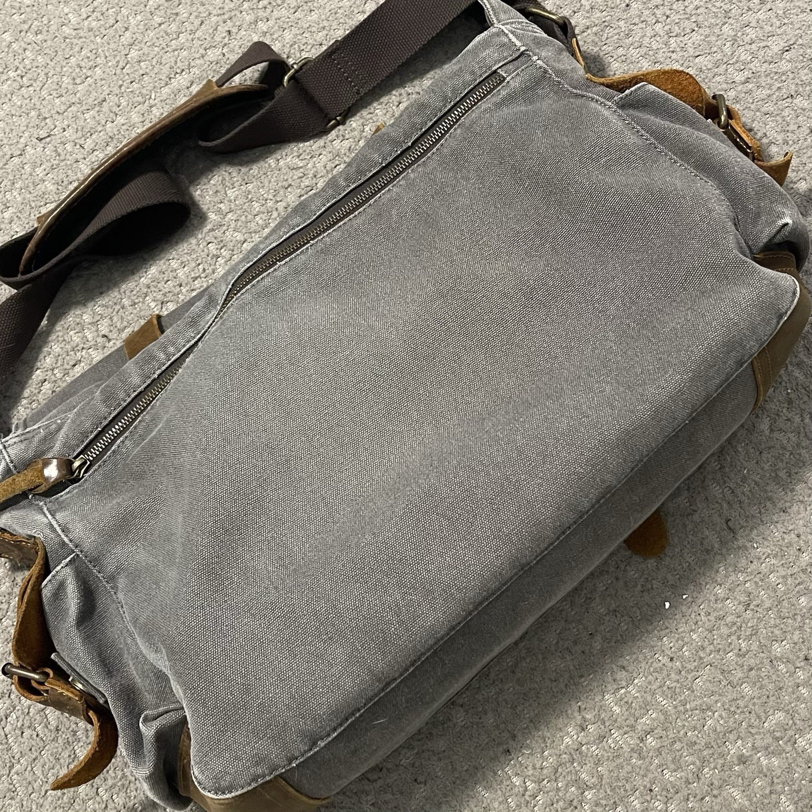 Lifewit Messenger Bag Gray Canvas Brown Leather Satchel Cross Body Shoulder