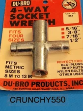 Du-bro 4-Way Socket Wrench 251 5/16, 3/8, 7/16, 1/2" Vintage Nitro RC