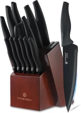 Knife Set, 15-Piece Kitchen Knife Set with Block Wooden German Stainless Steel