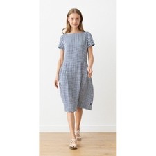 NWT LinenMe size Medium blue check gingham Adel dress 100% linen with pockets