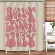 Late Ugly Shower Curtain - Cute Shower Curtain Pink Bathroom Curtain Funky Ae...