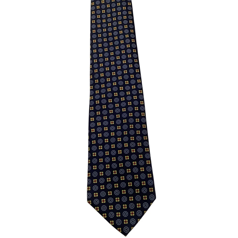 Corbata BURBERRY LONDON 100 % seda para hombre INGLATERRA de lujo geométrica azul/amarillo usada en excelente estado Foto 2 de 3