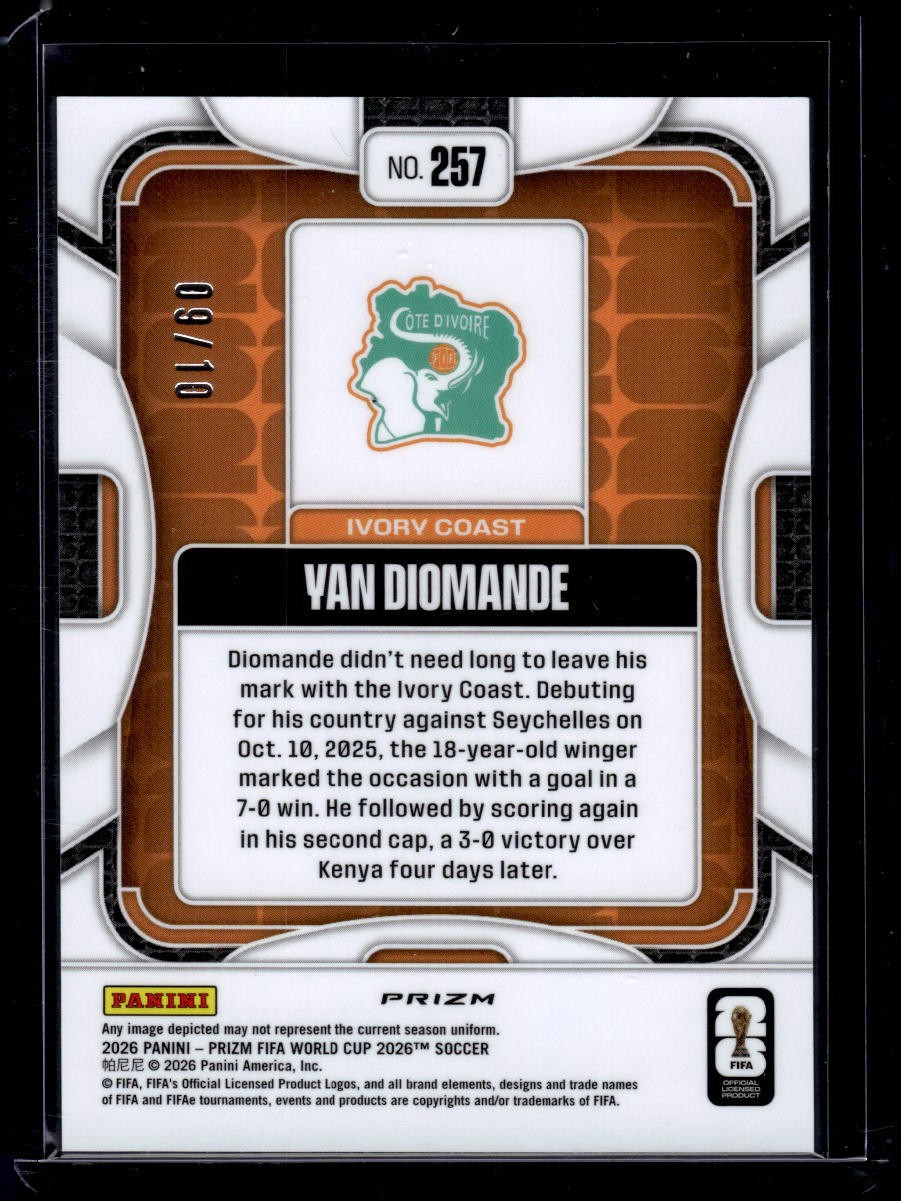 2026 Panini Prizm FIFA World Cup #257 Yan Diomande Preferred Gold Prizms #/10 view 2