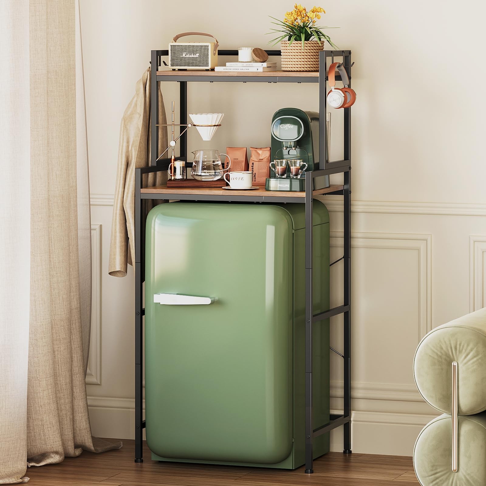 Stand, Kitchen Bakers Storage Rack Fits Mini Fridge & Micr...
