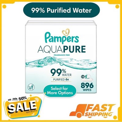 Pampers Aqua Pure Baby Wipes Unscented, 16-Pack, 896 Total Wipes