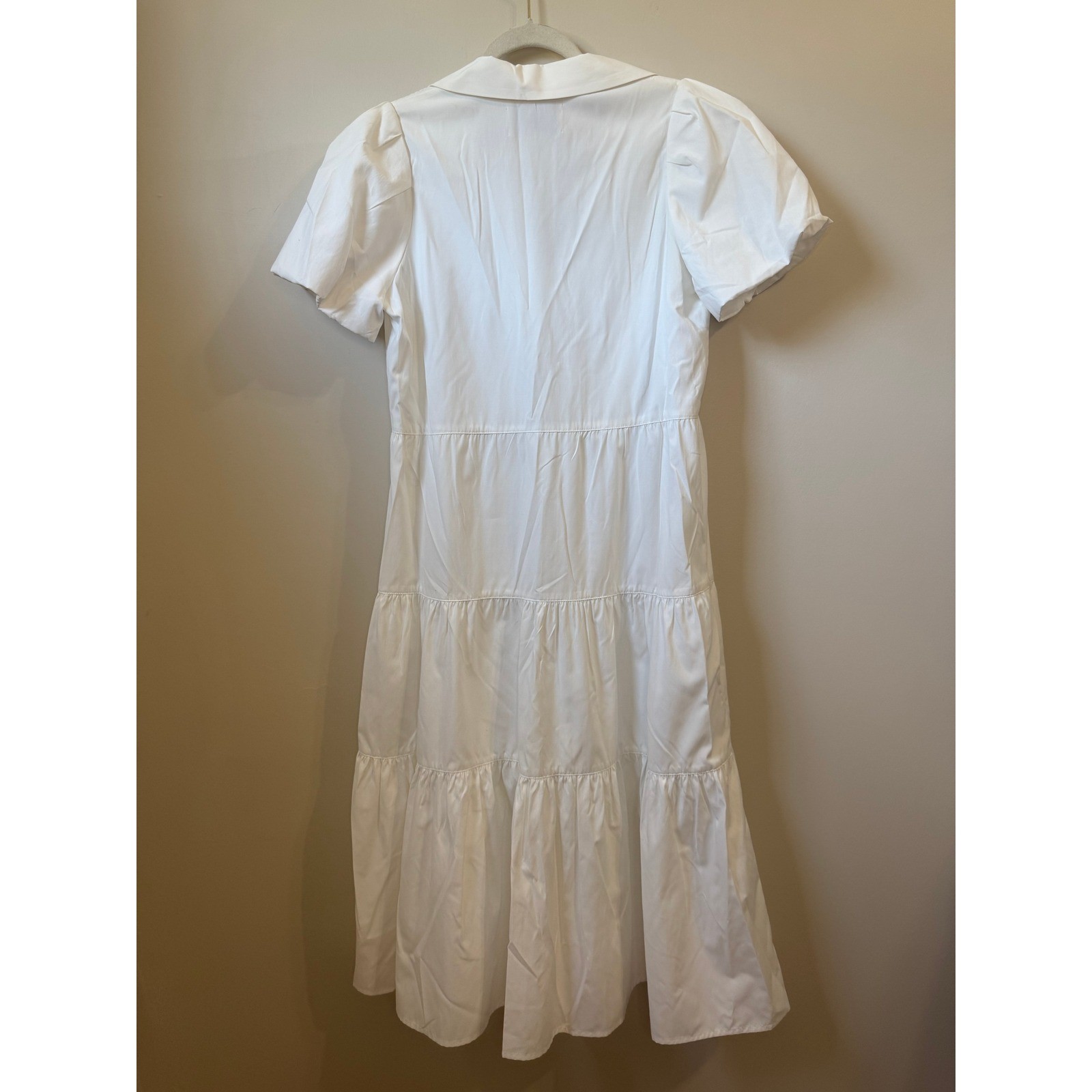 Brochu Walker Havana Tiered Midi Dress White Puff Sleeve Cotton Poplin Size M image 5