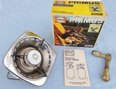 unused 1970s Primus Sweden 2058 stove + used adapter - See Descript. for US Duty