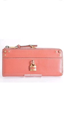 Chloe Paddington Leather Zip Around Wallet Padlock Accent Studded Salmon Design