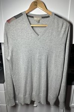 Burberry Brit Men's Gray Cashmere Blended Plaid Shoulder Sweater size L