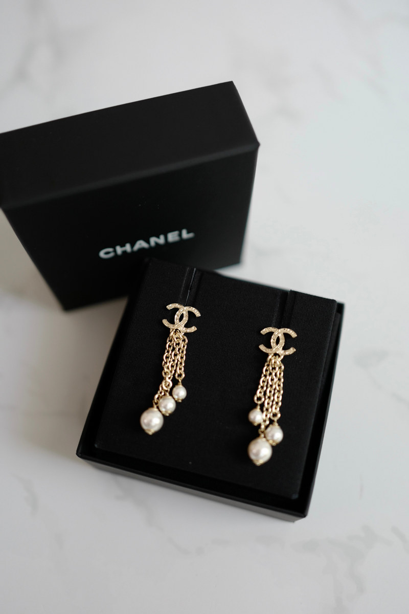 Chanel 25B Drop CC Logo Tassel with Pearls Earrings BNIB | eBay