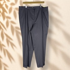 Chaps Dress Pants Men 40*32 Blue Striped Wool Cuffed Straight Pleated High Rise