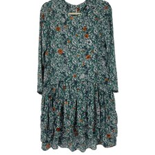 Anthropologie See U Soon Green Floral Lightweight Dress Size Small