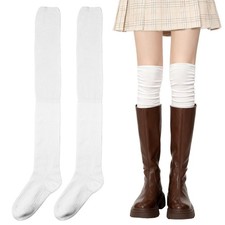Sdfvsdg Over Knee High Boot Socks Slouch Top Knit One Size, White