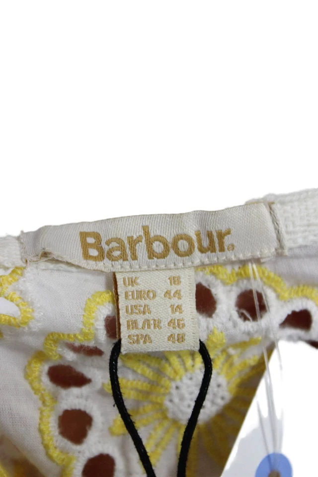 Barbour Women A-Line Sundress Yellow And White Floral Midi 3/4 Sleeve Tie Size 1 - Image 4 of 4