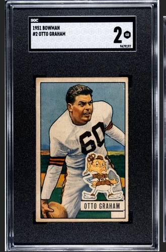 1951 Bowman Otto Graham #2 SGC 2 HOF. THIS CARD OOZES RICH EYE APPEAL!!