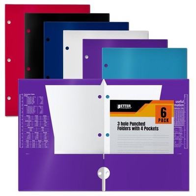 Better Office Products 4 Pocket Glossy Laminated Paper Folders (6 Pack), 3 Ho...