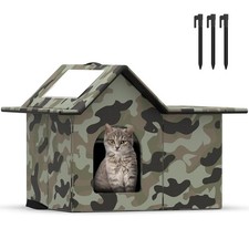 Outdoor Cat House Weatherproof, Large Feral 17 13 15 inch, Green