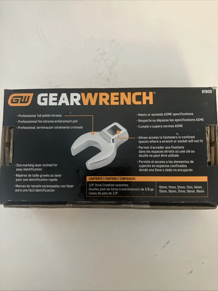 NUEVO Juego de llaves GearWrench 81909 10 piezas 3/8" métricas 10-19 mm patas de gallo A Foto 3 de 3