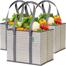 Reusable Grocery Bags (3 Pack) – Heavy Duty Reusable Shopping Bags with Box Shap