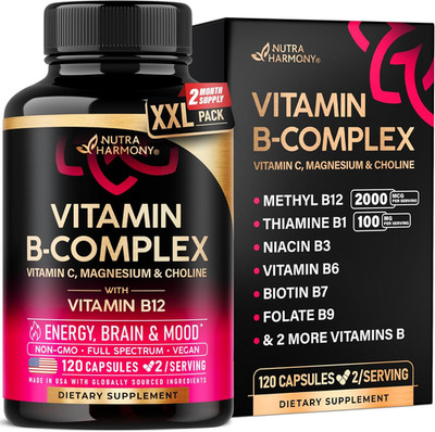 Vitamin B Complex for Men & Women - Made in USA - B-Complex: B1, B2, B3, B5, B6,