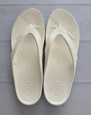 Crocs Women's White Rubber Flip Flop Sandals Slip On Logo US 11